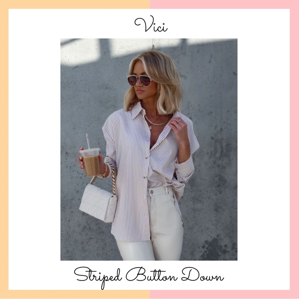 Vici Neutral Striped Button Down Shirt